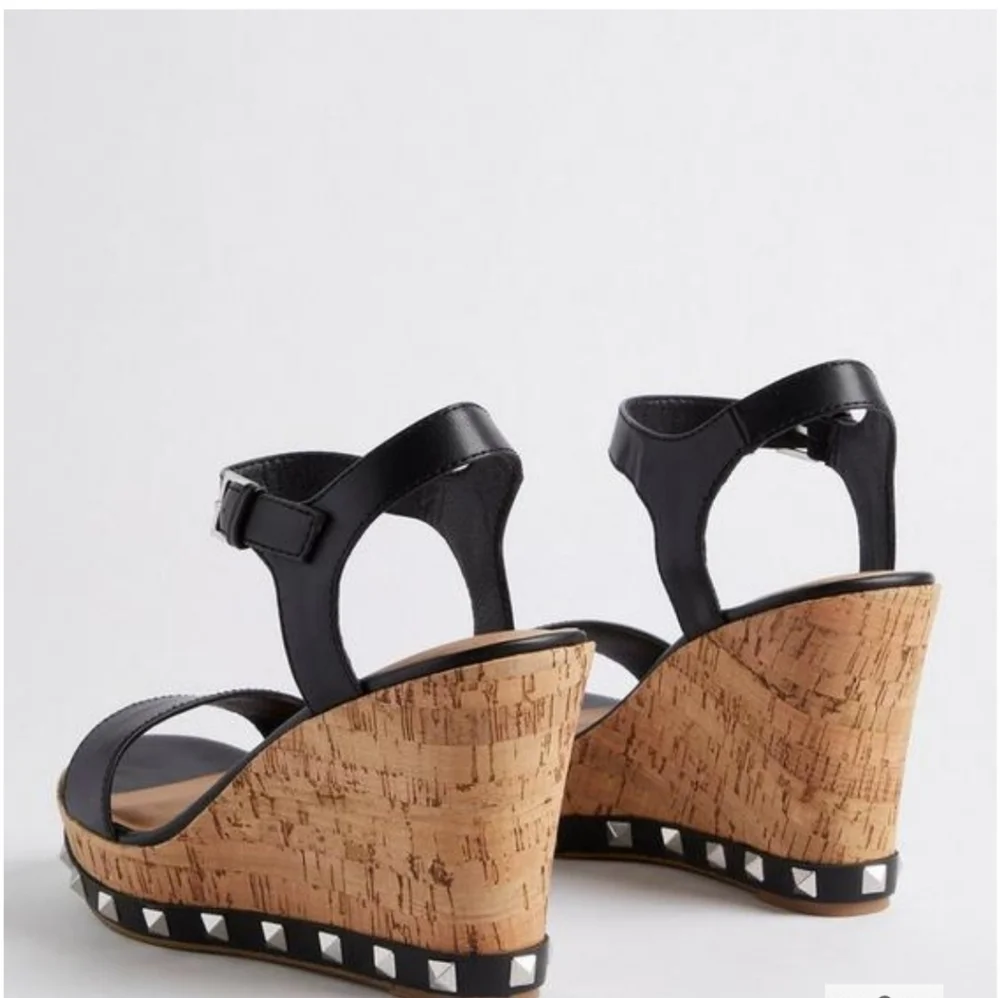 Torrid Cork Silver Studded Adjustable Strap Open Toe Platform Wedge Size 9WW